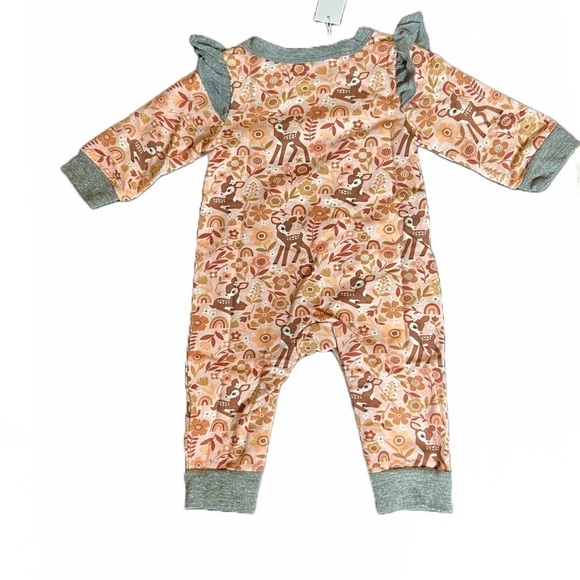 NWT Miki Miette Baby Girl Romper – 6M – Woodland Deer Print – Snaps -100% Cotton - Picture 2 of 6